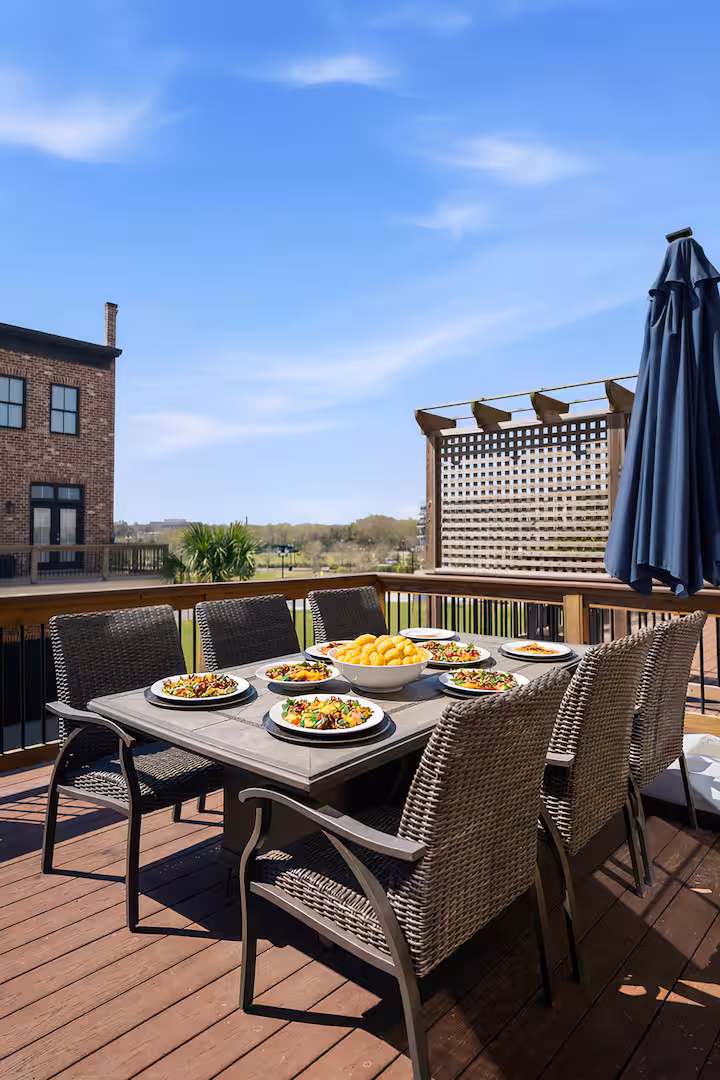 Outdoor deck with river views at 405 Port Street near Savannah Riverwalk